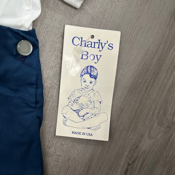 Charly's‎ Boy Kid's VIntage White + Blue Shirt + Shorts Outfit Sailor Dressy 18M - Picture 3 of 10